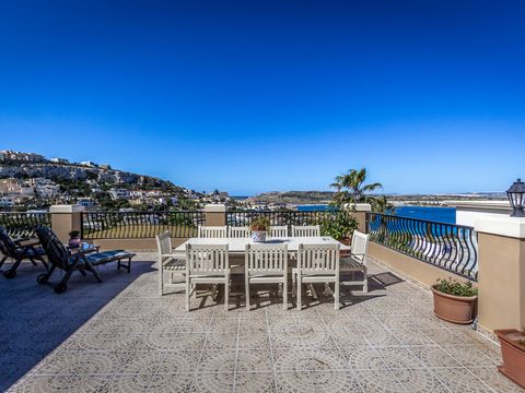 A stunning fully detached villa overlooking the Santa Maria Estate elevated high on the hill with wonderful views of this prestigious villa area Mellieha bay Gozo and the Mediterranean Sea. The ground floor consists of an impressive large open entran...