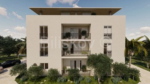 www.biliskov.com ID: 14292 Tisno, Jezera A two-room apartment with a sea view of 56.02 m2 on the ground floor of a new building with a total of 12 apartments, the completion of which is expected at the beginning of July.The apartment consists of a li...
