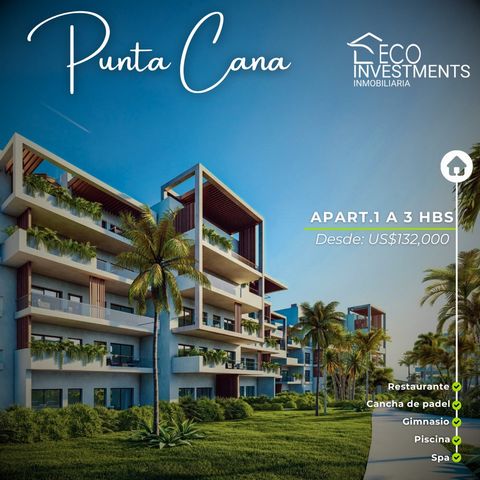 PUNTA CANA Project that defines well-being and comfort Characteristics 1 to 3 bedrooms. 3.5 Bathrooms. Room/eat-in. Modern kitchen. Garden or jacuzzi. Amenities White line included. Green spaces and organic farms. A large pool with a beach-like conce...