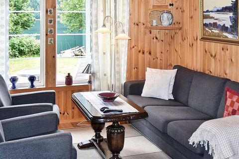 Cozy holiday home on a south-facing beach plot in beautiful surroundings. Dish with RiksTV: Norwegian, German and international TV channels. DAB radio. Internet for streaming, via fiber. One bedroom has folding single beds. Swimming possibility 35m f...