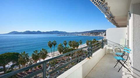 Beautiful apartment located on penultimate floor of a residence in the heart of the Croisette, offers spectacular views over the bay of Cannes from sunrise to sunset.Carefully renovated in a contemporary style, it has a surface area of 120 m2 distrib...
