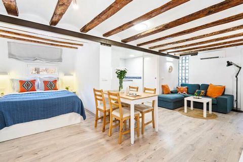 Born Princesa is a cosy, open and functional flat, without large dividing walls and with typical Catalan architectural elements, such as the exposed wooden beams on the ceiling. Remember that you are in the medieval heart of Barcelona, characterised ...