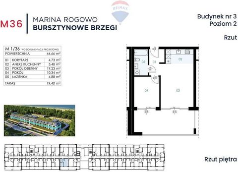 MARINA ROGOWO BURSZTYNOWE BRZEGI - Apartament 2 pokoje Luksusowe Apartamenty i Domy w Rogowie, 70 metrów od Morza! 18 km od Kołobrzegu, bezpośrednio od dewelopera. Przedmiotem ogłoszenia jest mieszkanie 2 - pokojowe nr M36 , w budynku nr 3. Poziom 2....