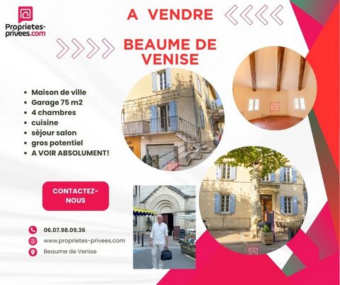 EXCLUSIVITE - Maison de village de 115m2 au coeur de Beaumes de Venise avec un garage de 75m2. Prix 215000 euros hai. Nichée au coeur pittoresque du charmant village de Beaume de Venise, en Provence, cette maison de village idéalement placée, offre u...