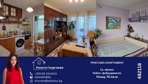 Call now and quote this CODE: 482118 Description Address Real estate offers two-bedroom apartment in Dobrudjanski. The property has an area of 78sq. m. and consists of two bedrooms, living room, kitchen, bathroom and toilet in separate rooms, terrace...