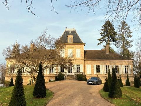 Near Mâcon, a gate opens onto an avenue of plane trees revealing this superb mid-nineteenth century property surrounded by a wooded park of 3.2 ha including a dwelling flanked by 2 towers, a vast tinailler, a completely renovated swimming pool and an...