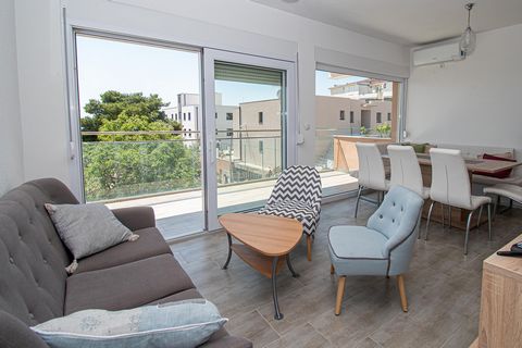 Čiovo Island, Okrug Gornji, furnished apartment of 65.31m2 on the first floor of the house. The 55.54m2 apartment consists of a living room, kitchen, two bedrooms and a bathroom with a 9.77m2 balcony. The apartment is furnished and one parking space ...