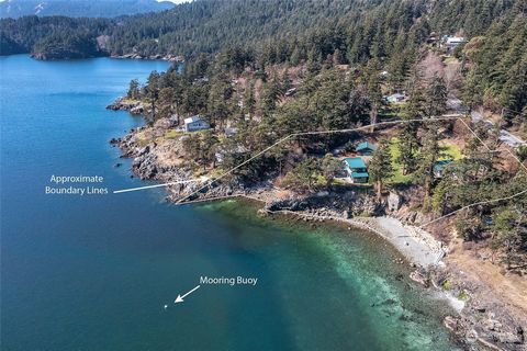 Stunning Orcas Island waterfront legacy property with commanding views south to East Sound! Enjoy your private 1.45 acres (2 tax parcels) and 335' of beachfront (plus tidelands) w/ historic lime kiln, path to a cove & private mooring buoy. The modern...
