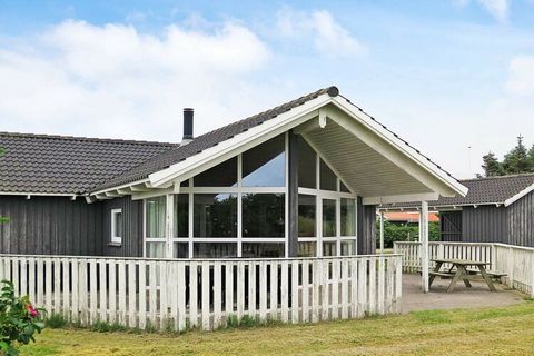 Modern and functional holiday cottage located approx. 300 m from the North Sea. The layoit of the house makes it suited for a comfortable holiday all year. There are sauna, whirlpool and wood-burning stove for cold days. The garden has terraces and s...