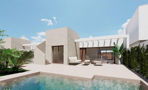 Villa de nueva construcción de una planta con 3 dormitorios y solarium en Los Alcazares.~~Esta villa consta de 3 dormitorios, 2 baños( uno de ellos en suite), salón-comedor-cocina, lavadero, terraza-jardín y solarium.~Un Proyecto que Fusiona Privacid...