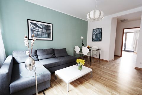 Bright 60sqm apartment on the 1st floor (lift) on Auguststrasse – one of the most popular neighborhoods in Mitte – the center of the gallery district. The wooden parquet floor creates a warm atmosphere. The bedroom has a queen size bed (1,60mx2,0m) a...
