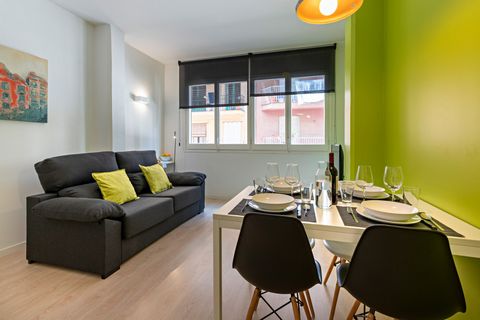 Modern and bright furnished apartment located in Eixample Barcelona. Ideal for couples, students, and travellers for medical treatments. Features 1 double bedroom with. The kitchen is American and is fully equipped with all the appliances and kitchen...