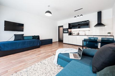 A brand new studio with private lawn with grill in top business location in Prague. Walking distance to Old Town (20 minutes), great neighbourhood with plenty of shops, restaurants, stylish cafes, business centres. Tram stop and metro station Kriziko...