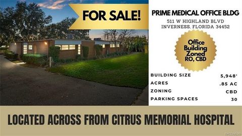 This freestanding CBS Class B Medical Office Building is located directly across the boulevard from Citrus Memorial Hospital in the Downtown Inverness Central Business District. Located at the Southeast corner of W Highlands Blvd (185’) and S Line Av...