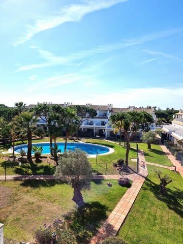 A beautiful three bedroomed townhouse at the Nuevo Portil golf and beach resort. The house is built on three levels with spacious terraces or patios at each level offering views of the swimming pool, gardens and golf course.  On the ground floor the ...