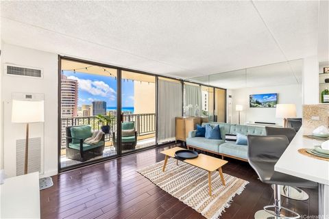 Welcome to your Hawaiian paradise at Chateau Waikiki! This beautifully updated 1 bedroom, 1 bath condo, with private lanai comes with Quartz counter tops, updated cabinets, tile backsplash, and laminate flooring, a complete turnkey unit that boasts p...