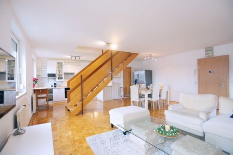 Beautiful and spacious apartment with an open floor plan is in close proximity to the center of Ljubljana. ★ First floor of the penthouse has a large living room, dining room, toilet and spacious kitchen with all the amenities. ★ On the second floor ...